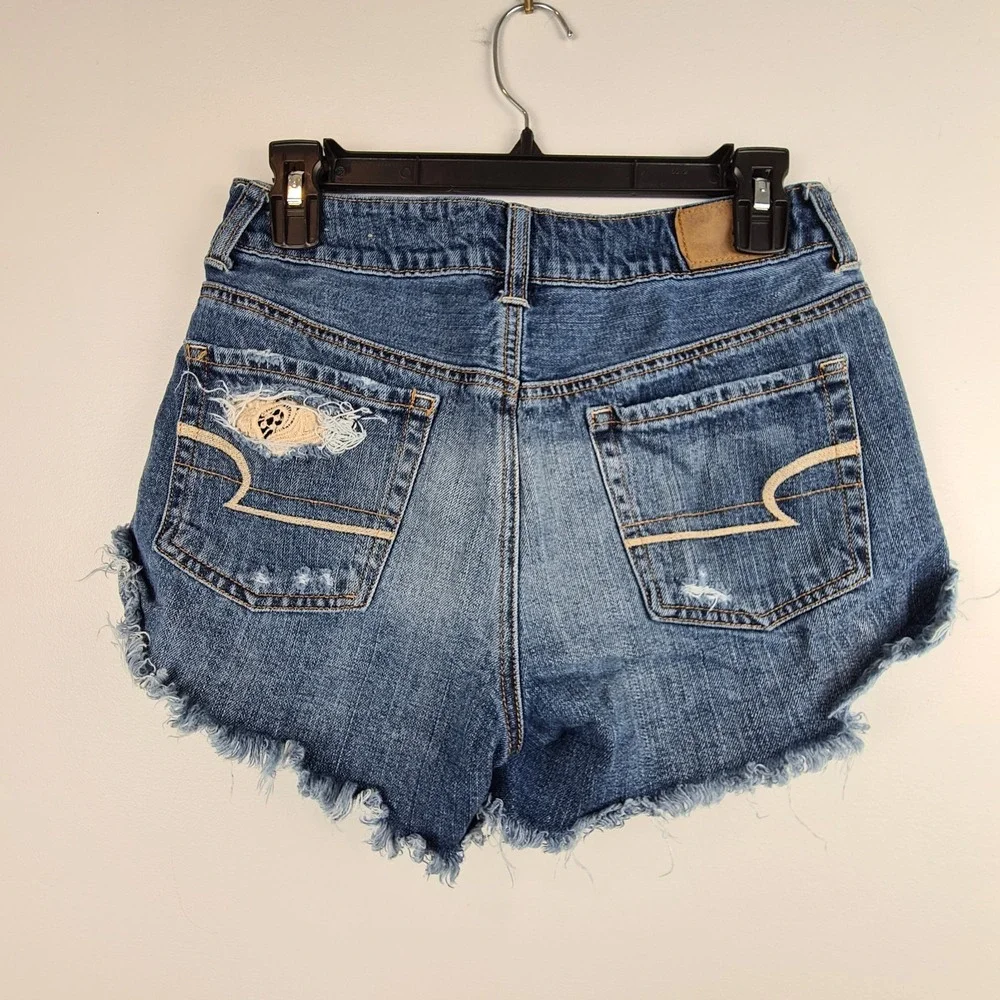 American Eagle High Rise Festival Shorts Denim‎ & Lace Size 6 Boho Cream Floral
